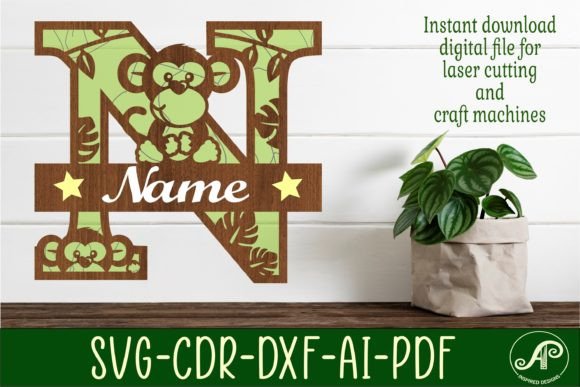 Monkey Capital Monogram Letter N SVG for Layered Signs
