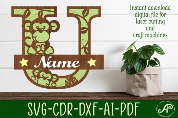 Monkey Capital Monogram Letter U SVG for Layered Signs