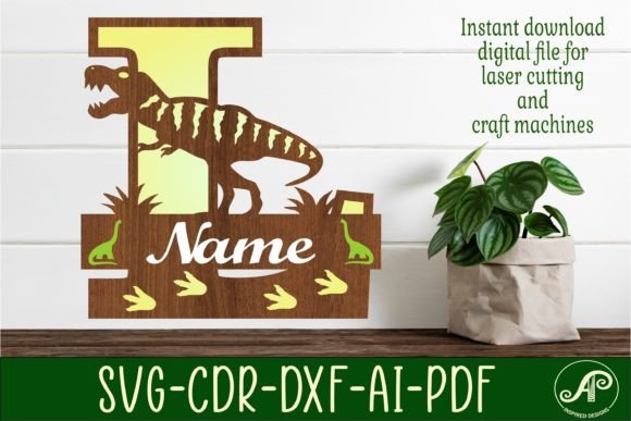 T Rex Monogram L: Bold SVG Layers for Crafts